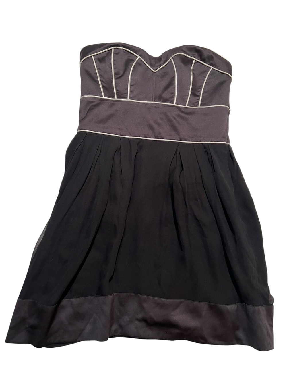 Stretsis Women's Size 4 Strapless Dress Black White Piping Silk A-Line Y2K Zip
